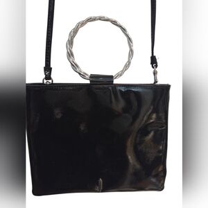 THACKER Black Patent Vegan Leather O Ring Crossbody Bag Purse